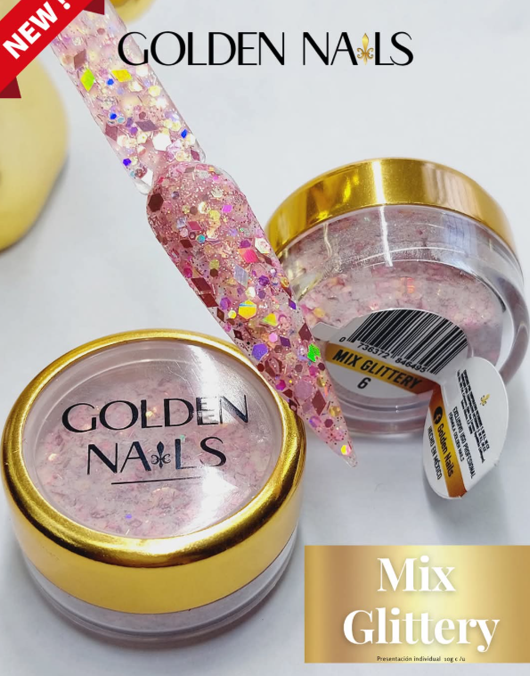 MIX GLITTERY #6 GOLDEN NAILS
